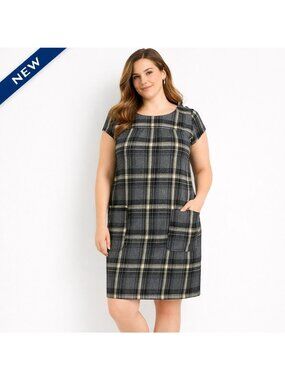 NEW Gap Shift Dress Wool Blend Cap Sleeve Gray Plaid Fully Lined Size 10